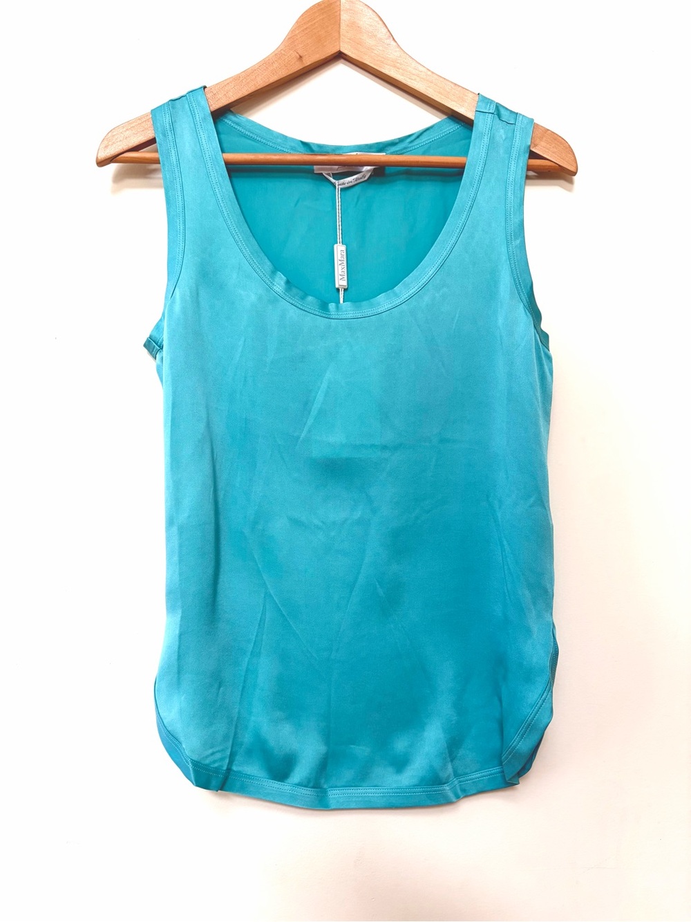 NWT MaxMara Turquoise Silk Satin Scoop Neck Tank Top